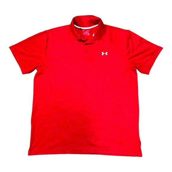 Under Armour Mens Red Polo Shirt Size L Sport Quick Dry Short Sleeve Heatgear - Picture 1 of 6